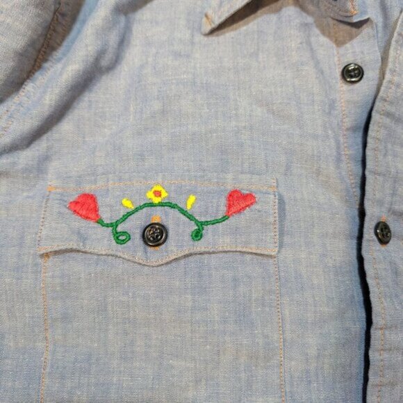 Vtg 70's Levi's Chambray Embroidered Western Button Down Shirt - Picture 6 of 12